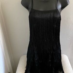 Black Fringe Slip Dress